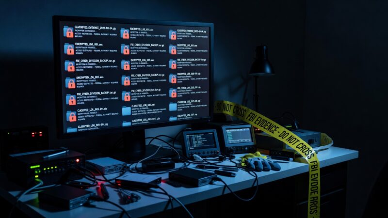 Computer displaying encrypted files during FBI investigation