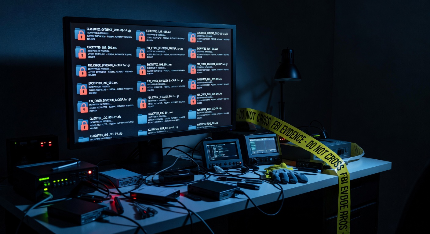 Computer displaying encrypted files during FBI investigation