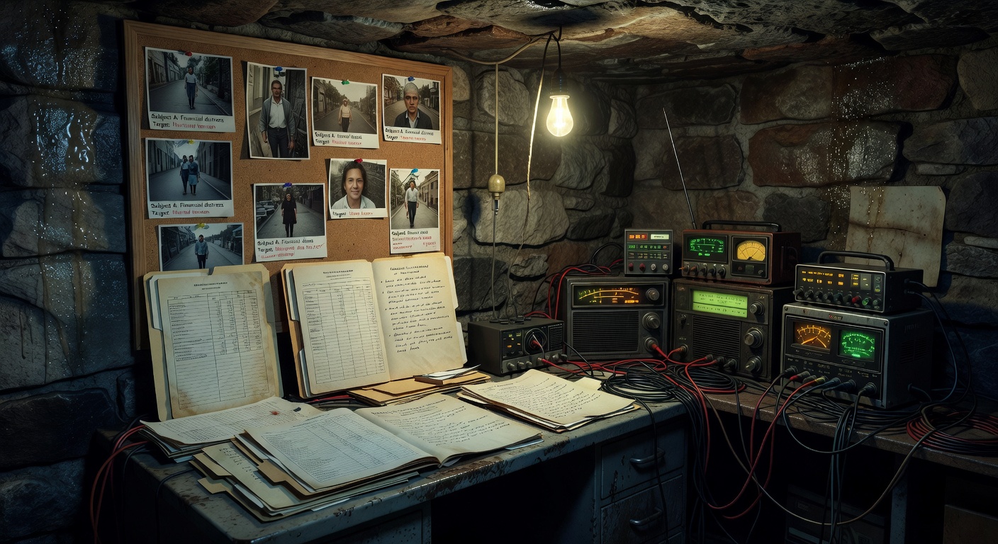 Hidden radio equipment and surveillance files in a lighthouse basement