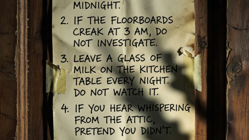 Handwritten house rules note on cabin door