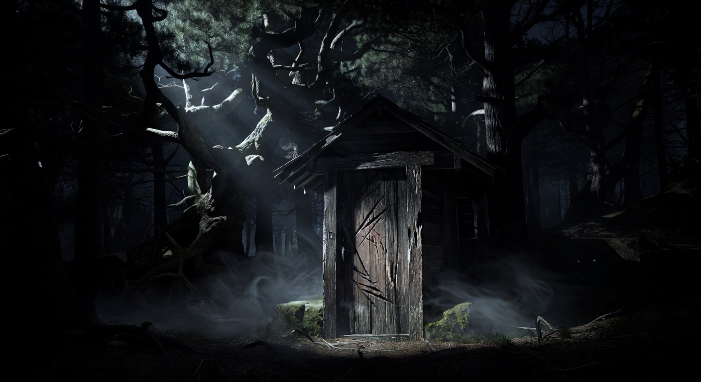 Cabin door with mysterious scratch marks at night