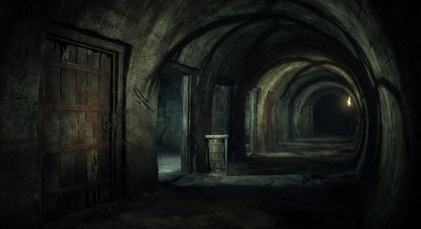 The seven progressively smaller doors in the basement chambers