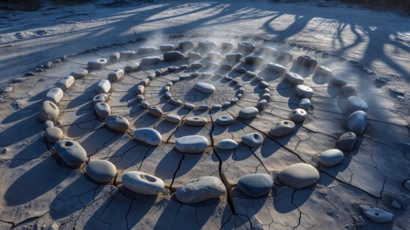 Mysterious stone circles with cracks spreading through the earth beneath them