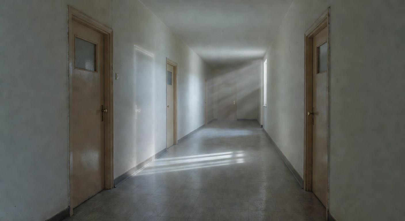 A hallway where a door has vanished, leaving only ghostly traces